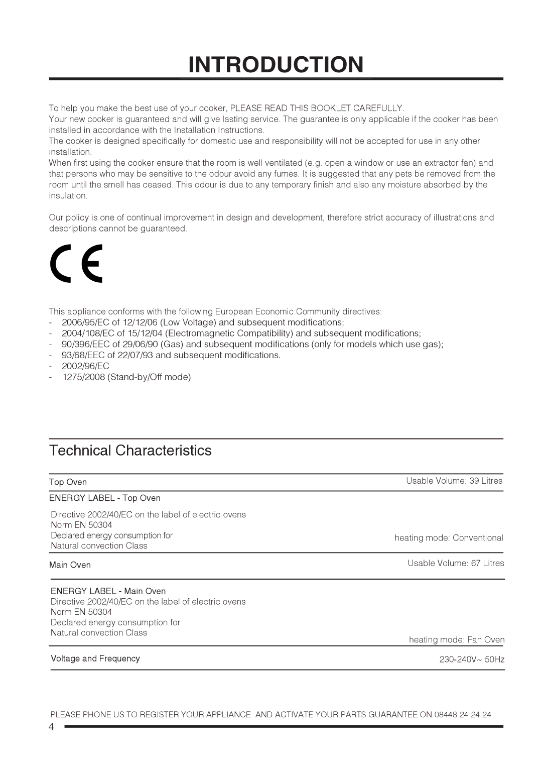 Hotpoint CH60DPCF S, CH60DTCF S, CH60DPXF S, CH60DTXFS installation instructions Introduction, Technical Characteristics 