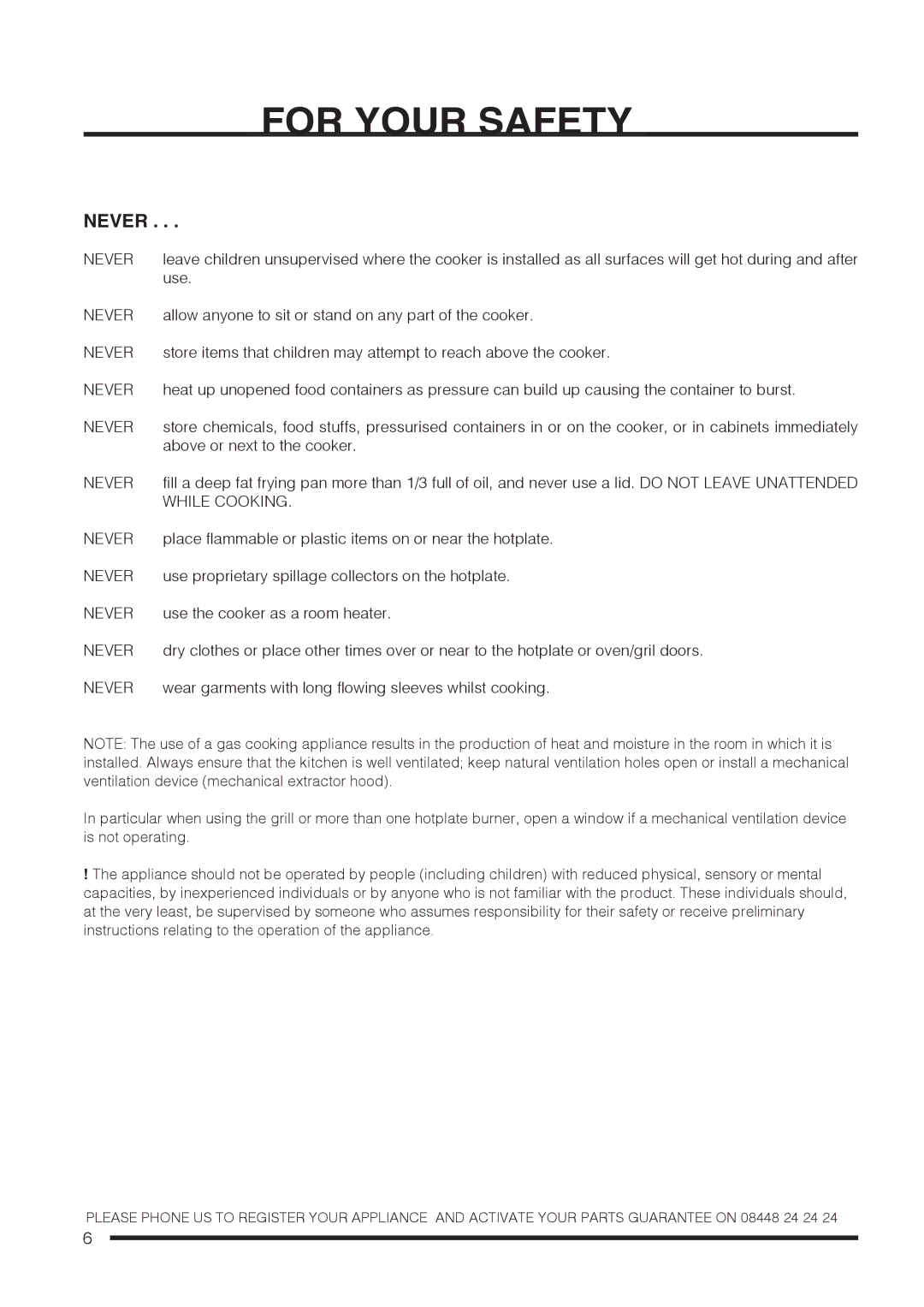 Hotpoint CH60DPXF S, CH60DPCF S, CH60DTCF S, CH60DTXFS installation instructions Never 