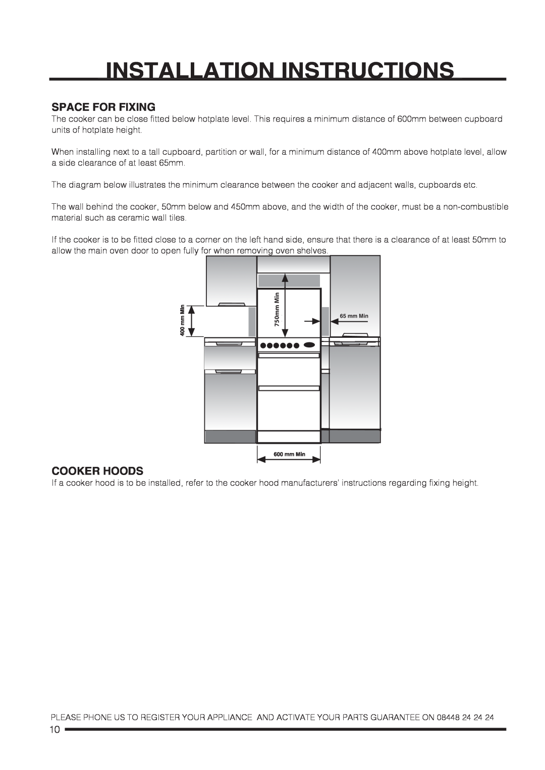 Hotpoint CH60DPXF S, CH60DPCF S, CH60DTCF S, CH60DTXFS Installation Instructions, Space For Fixing, Cooker Hoods 