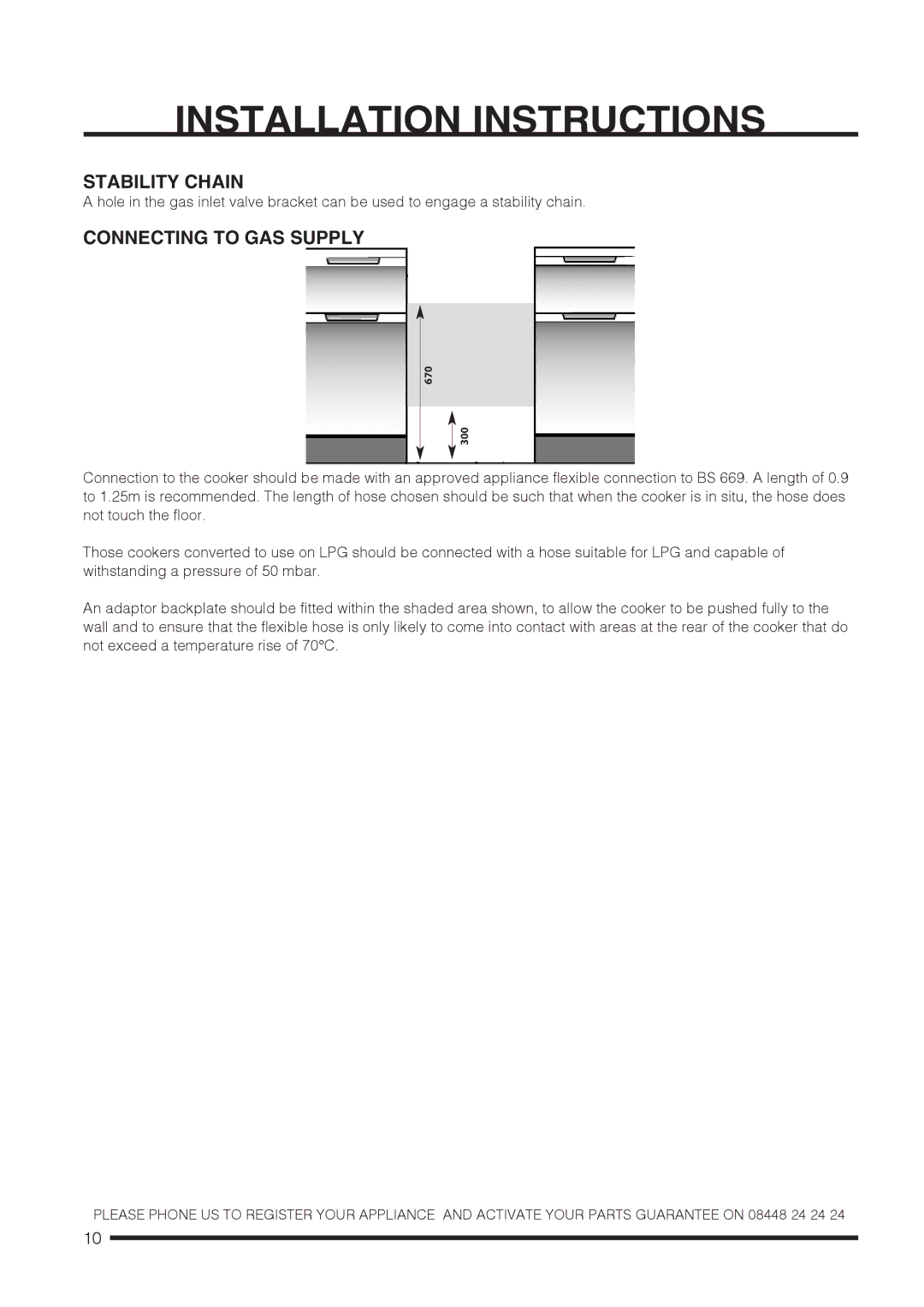 Hotpoint CH60GCIK, CH60GCIS, CH60GCIW installation instructions Stability Chain, Connecting to GAS Supply 