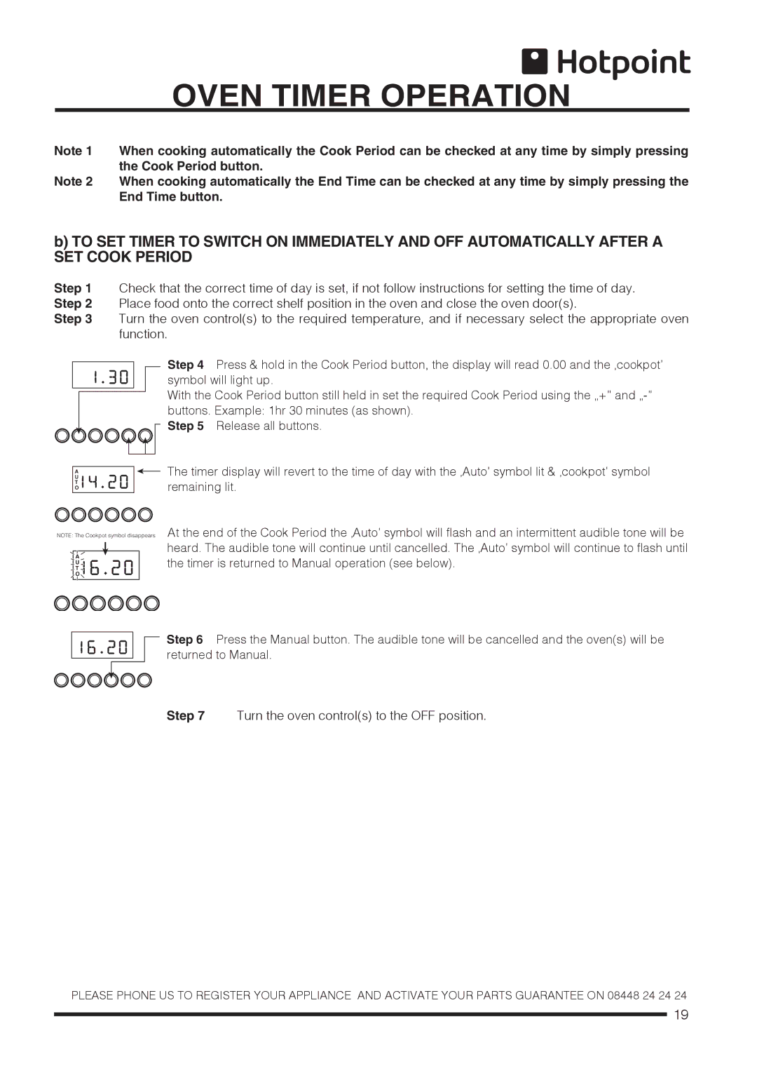 Hotpoint CH60GCIK, CH60GCIS, CH60GCIW installation instructions Oven Timer Operation 