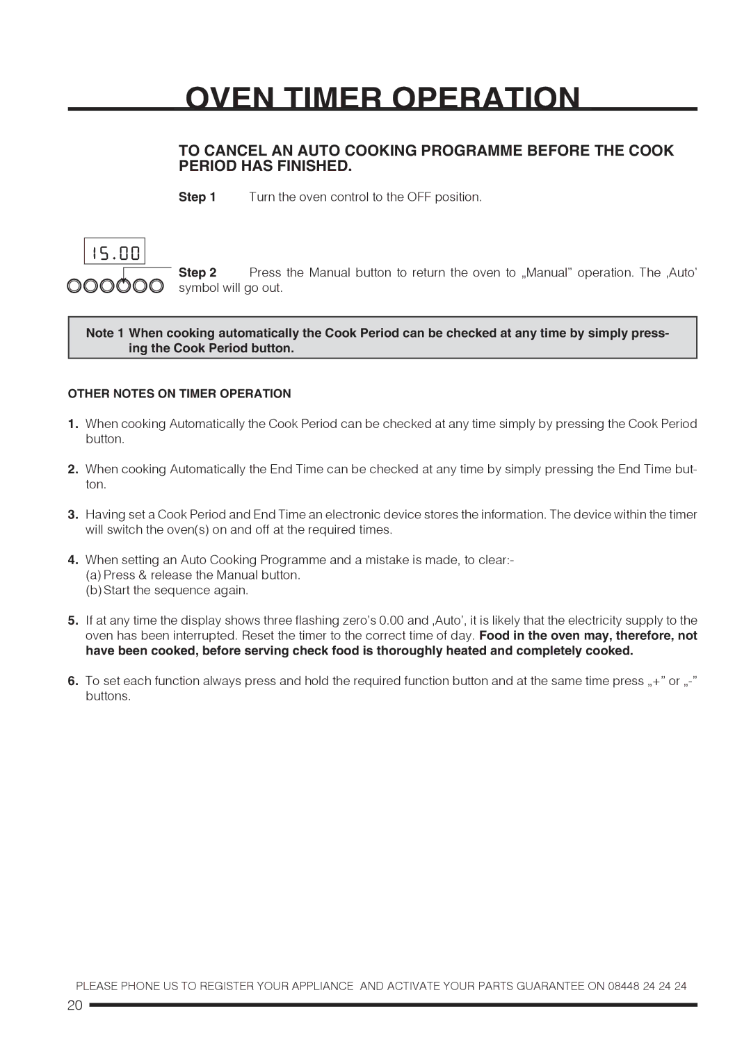 Hotpoint CH60GCIW, CH60GCIS, CH60GCIK installation instructions Other Notes on Timer Operation 