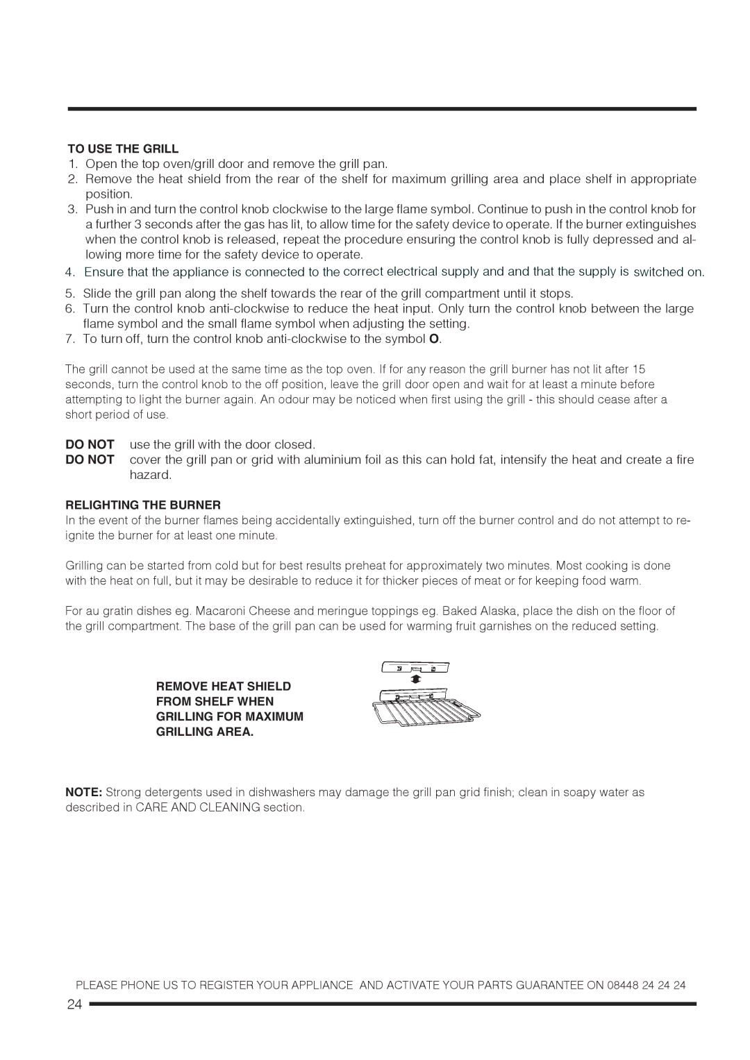 Hotpoint CH60GCIS, CH60GCIK, CH60GCIW installation instructions To USE the Grill, Relighting the Burner 