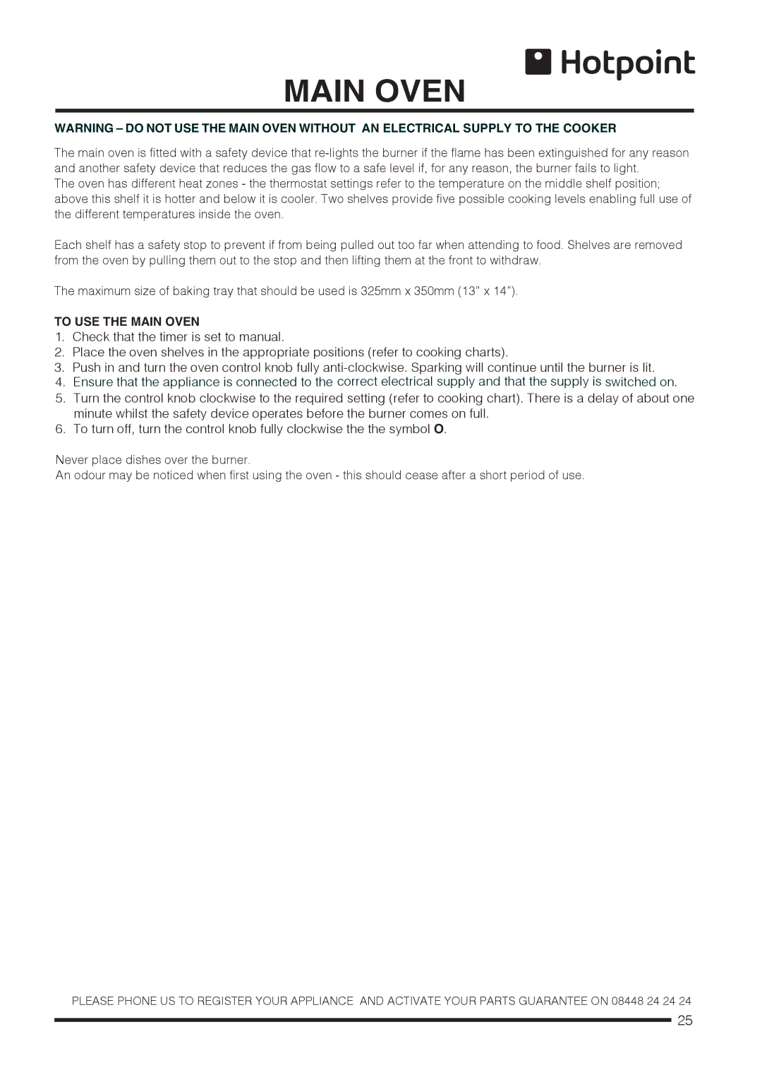 Hotpoint CH60GCIK, CH60GCIS, CH60GCIW installation instructions To USE the Main Oven 