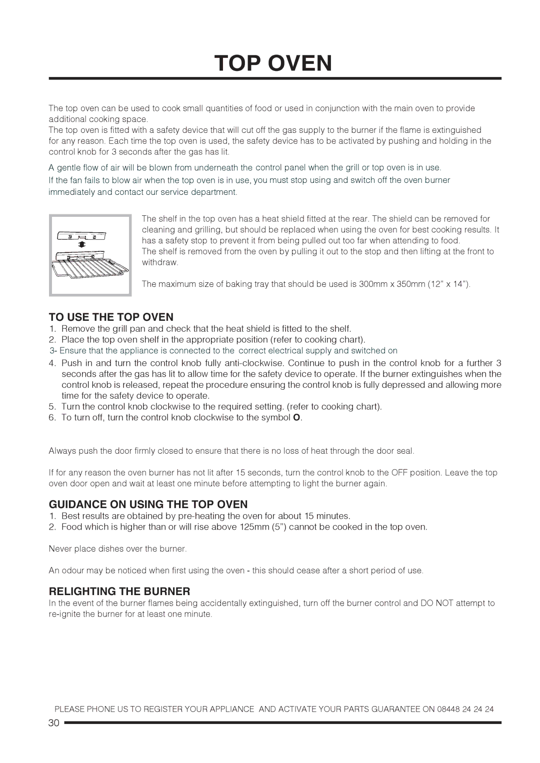 Hotpoint CH60GCIS, CH60GCIK, CH60GCIW To USE the TOP Oven, Guidance on Using the TOP Oven, Relighting the Burner 