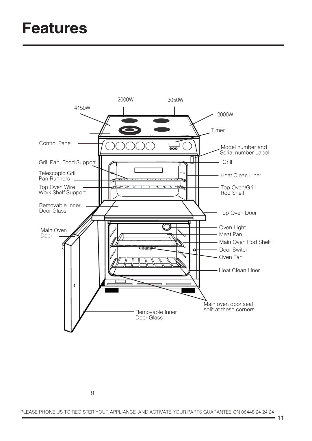 Hotpoint ch60gpxf, ch60gpcf installation instructions Features 