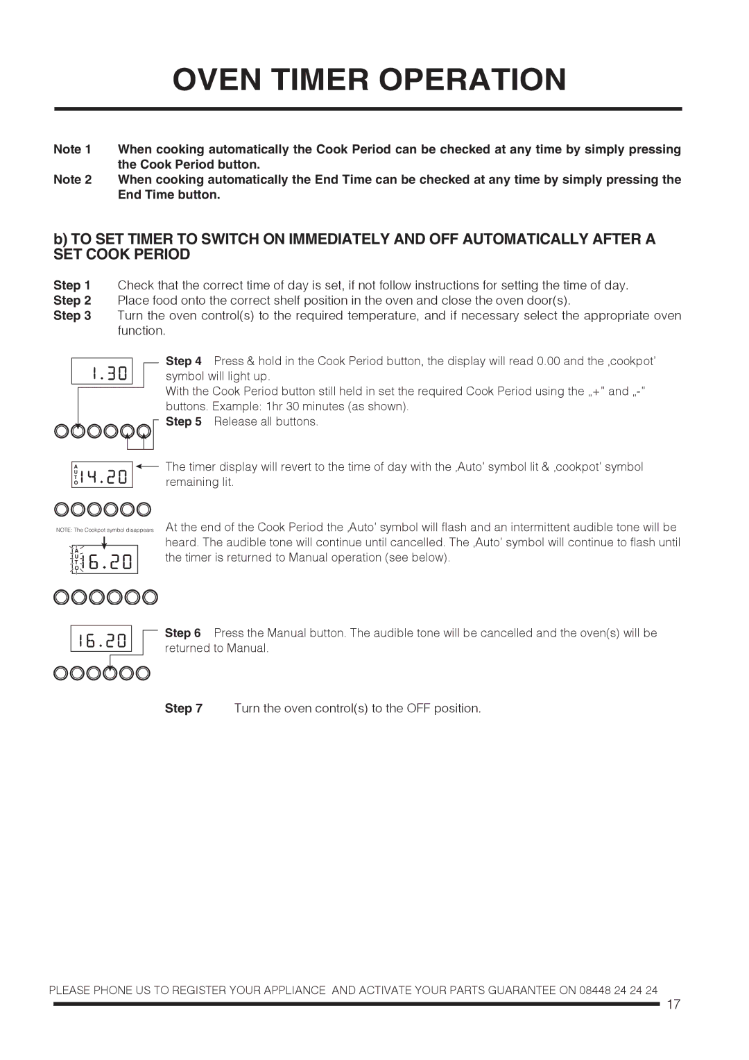 Hotpoint ch60gpxf, ch60gpcf installation instructions Oven Timer Operation 