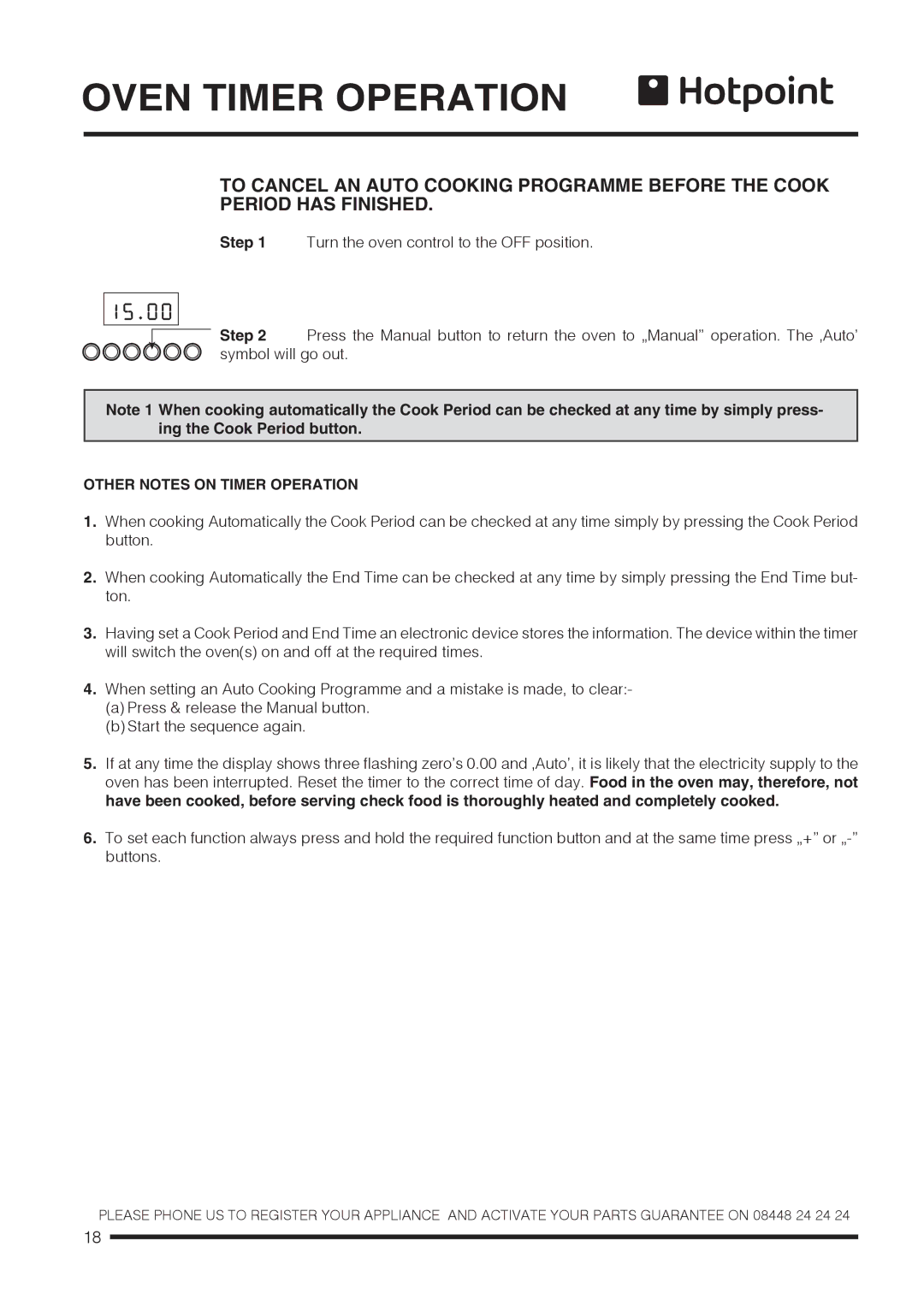 Hotpoint ch60gpcf, ch60gpxf installation instructions Other Notes on Timer Operation 