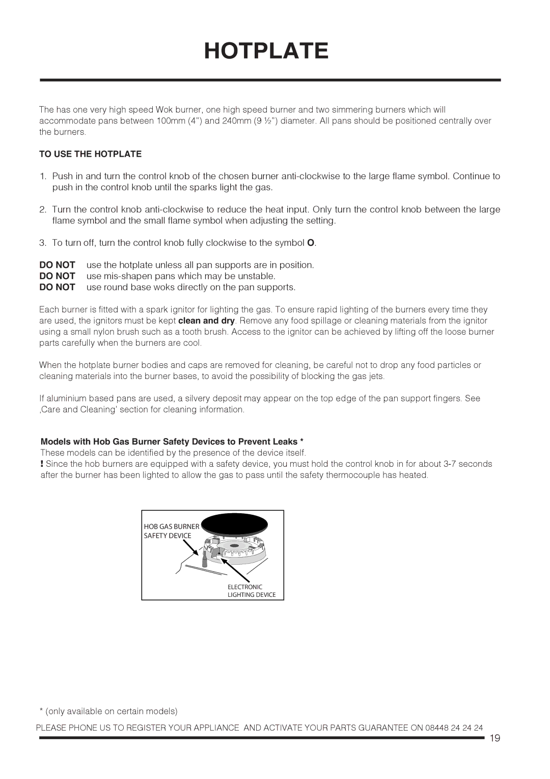 Hotpoint ch60gpxf, ch60gpcf installation instructions To USE the Hotplate 