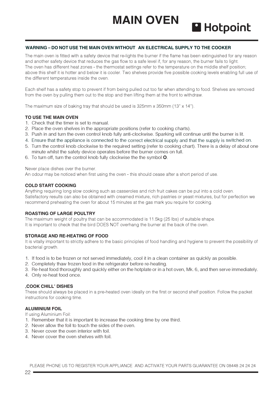 Hotpoint ch60gpcf, ch60gpxf installation instructions Main Oven 