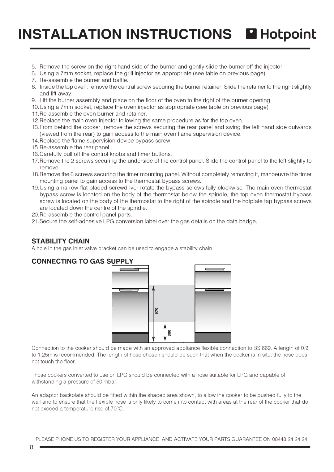 Hotpoint ch60gpcf, ch60gpxf installation instructions Stability Chain, Connecting to GAS Supply 