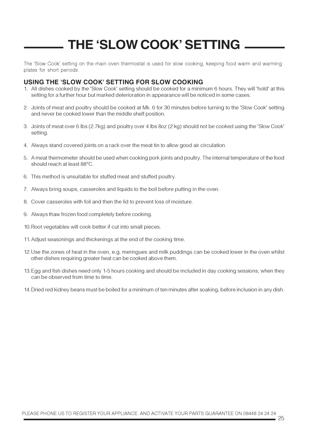 Hotpoint ch60gpxf, ch60gpcf installation instructions ‘SLOW COOK’ Setting, Using the Slow Cook Setting for Slow Cooking 