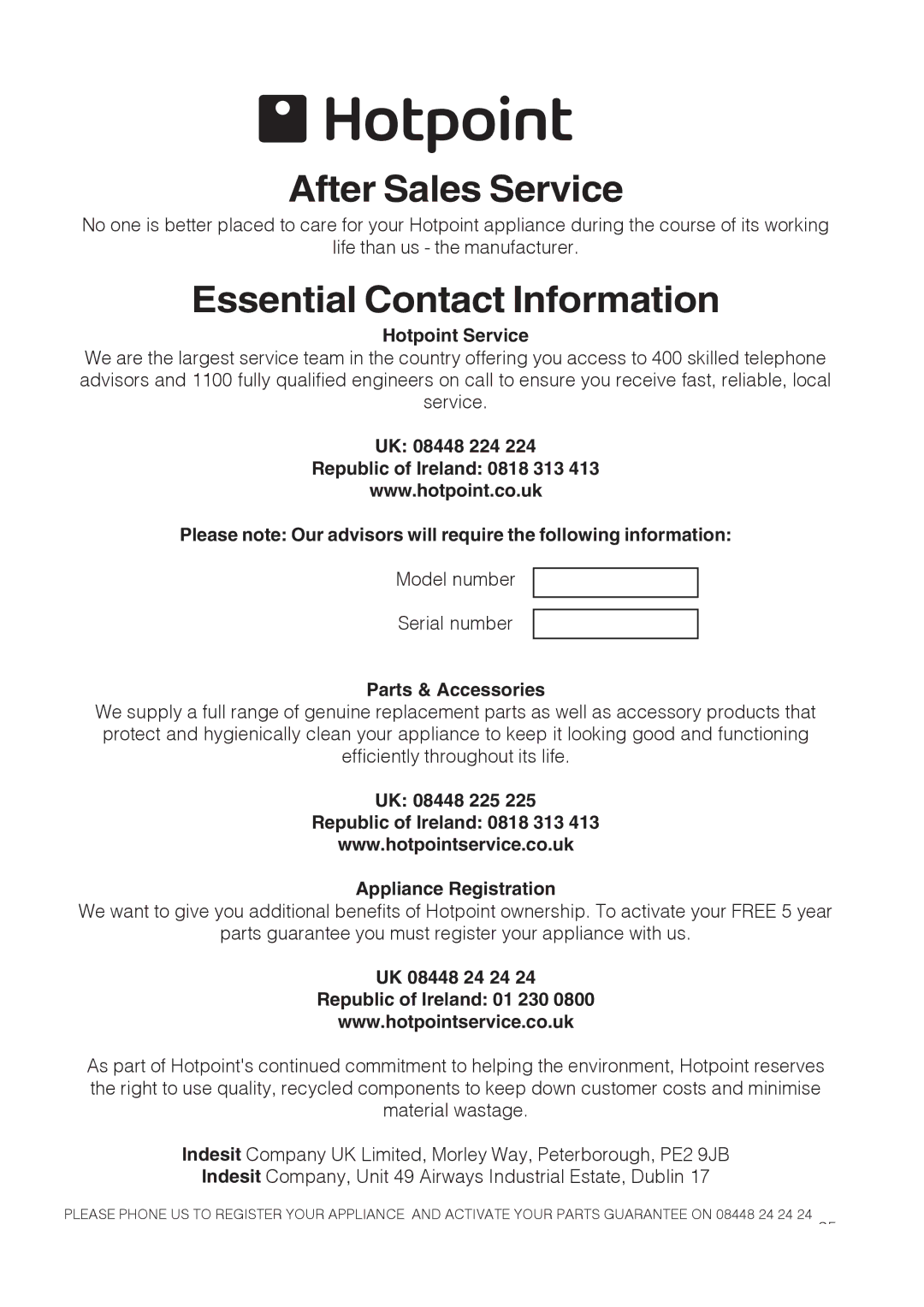 Hotpoint ch60gpxf, ch60gpcf installation instructions After Sales Service 