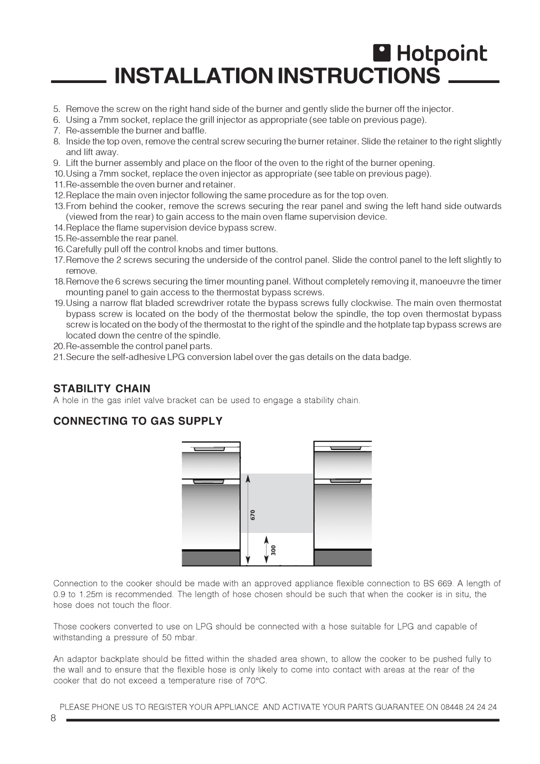 Hotpoint ch60gpcf, ch60gpxf installation instructions Stability Chain, Connecting to GAS Supply 