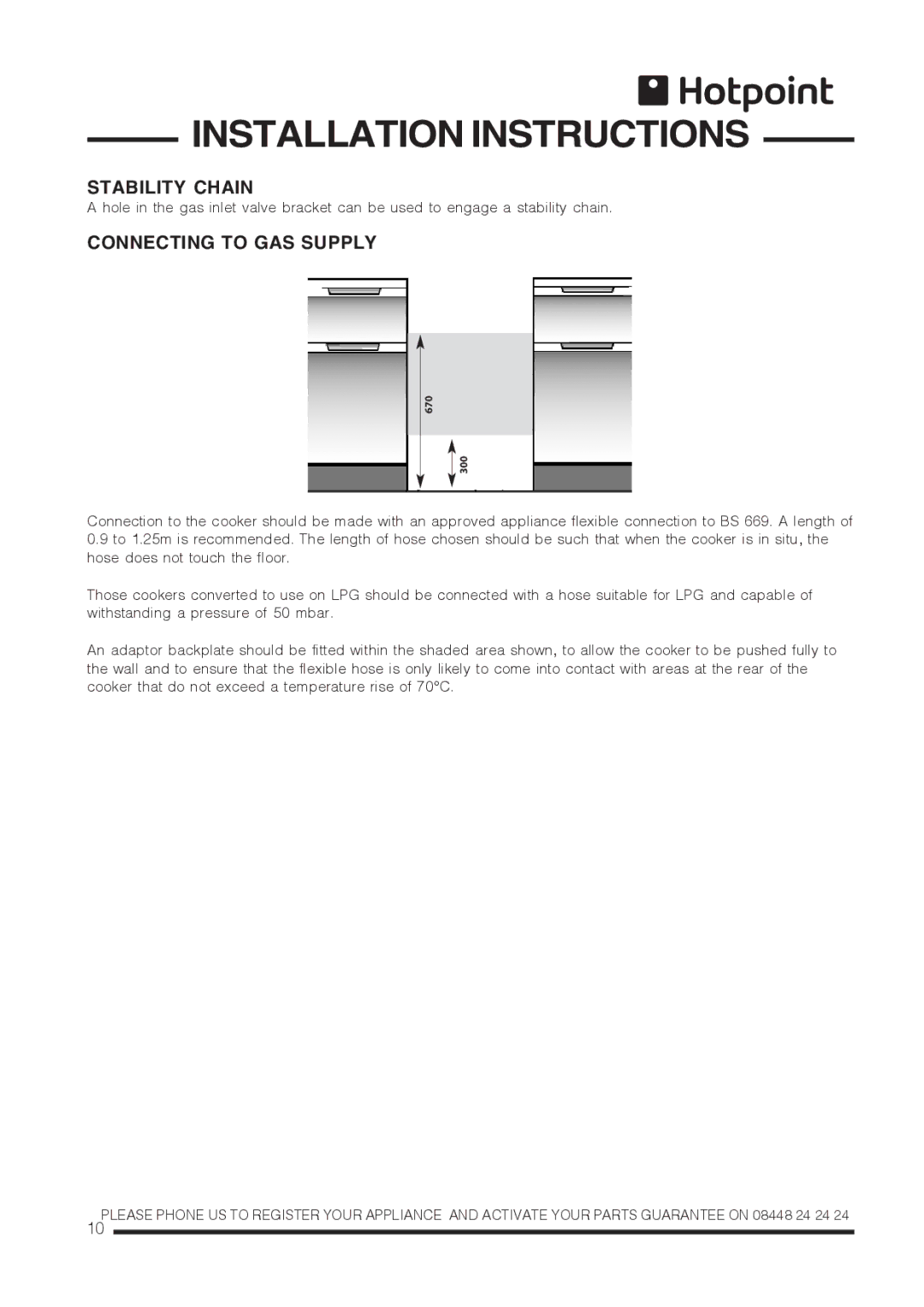 Hotpoint CH60GTCF, CH60GTXF installation instructions Stability Chain, Connecting to GAS Supply 