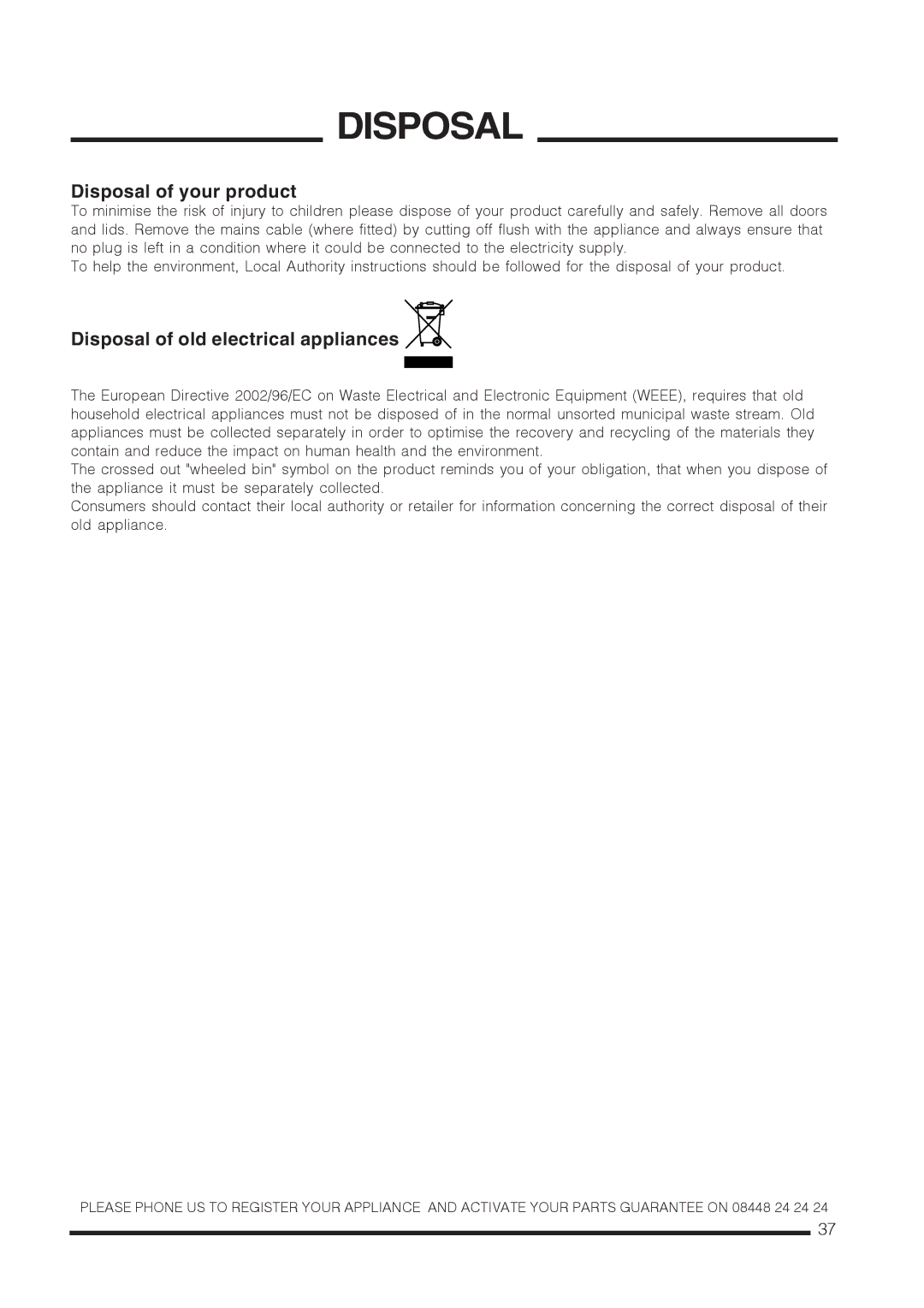 Hotpoint CH60GTXF, CH60GTCF installation instructions Disposal of your product 