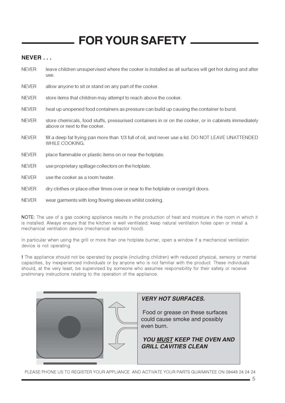 Hotpoint CH60GTXF, CH60GTCF installation instructions Never 