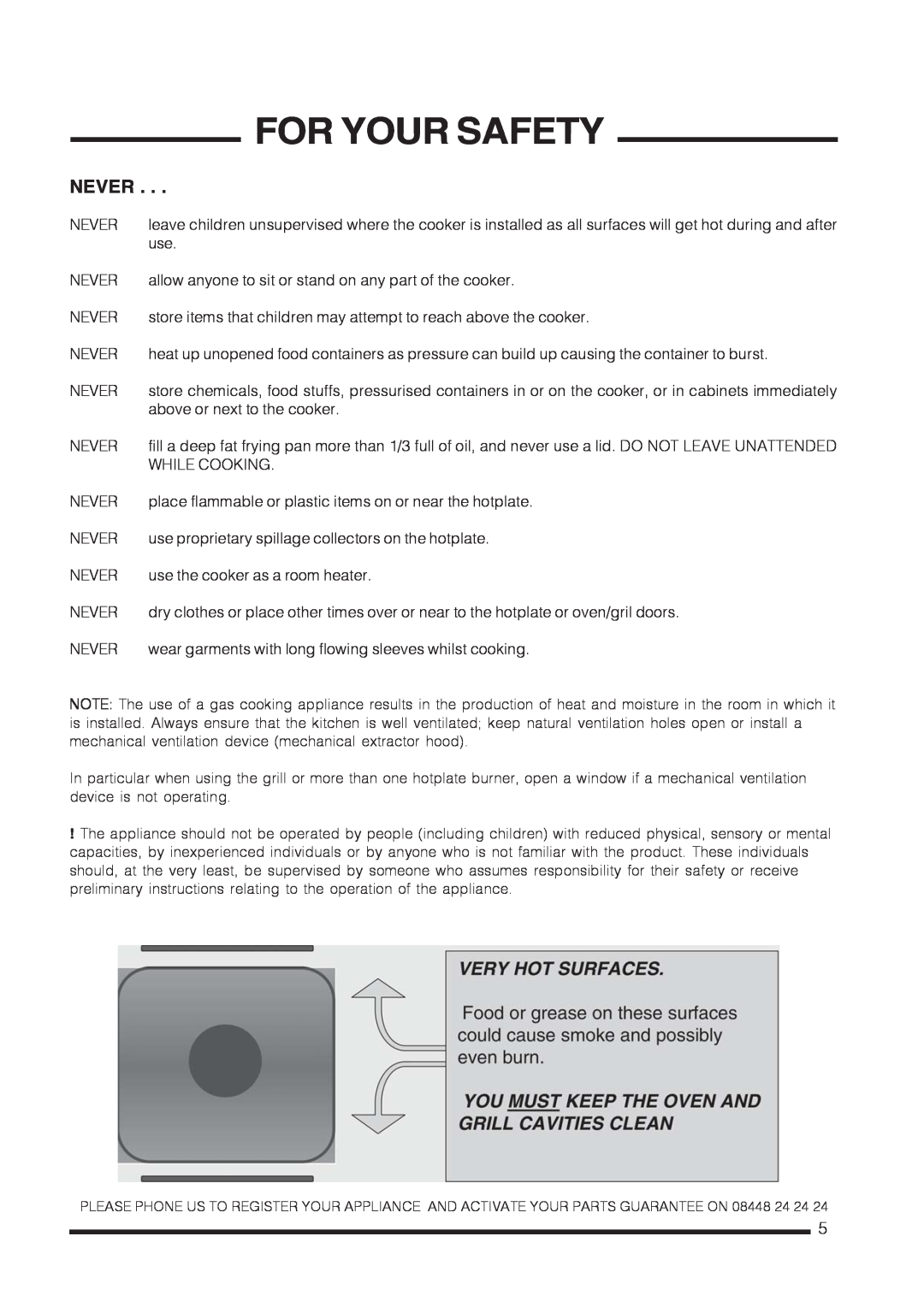 Hotpoint CH60GTXF, CH60GTCF installation instructions Never, For Your Safety 
