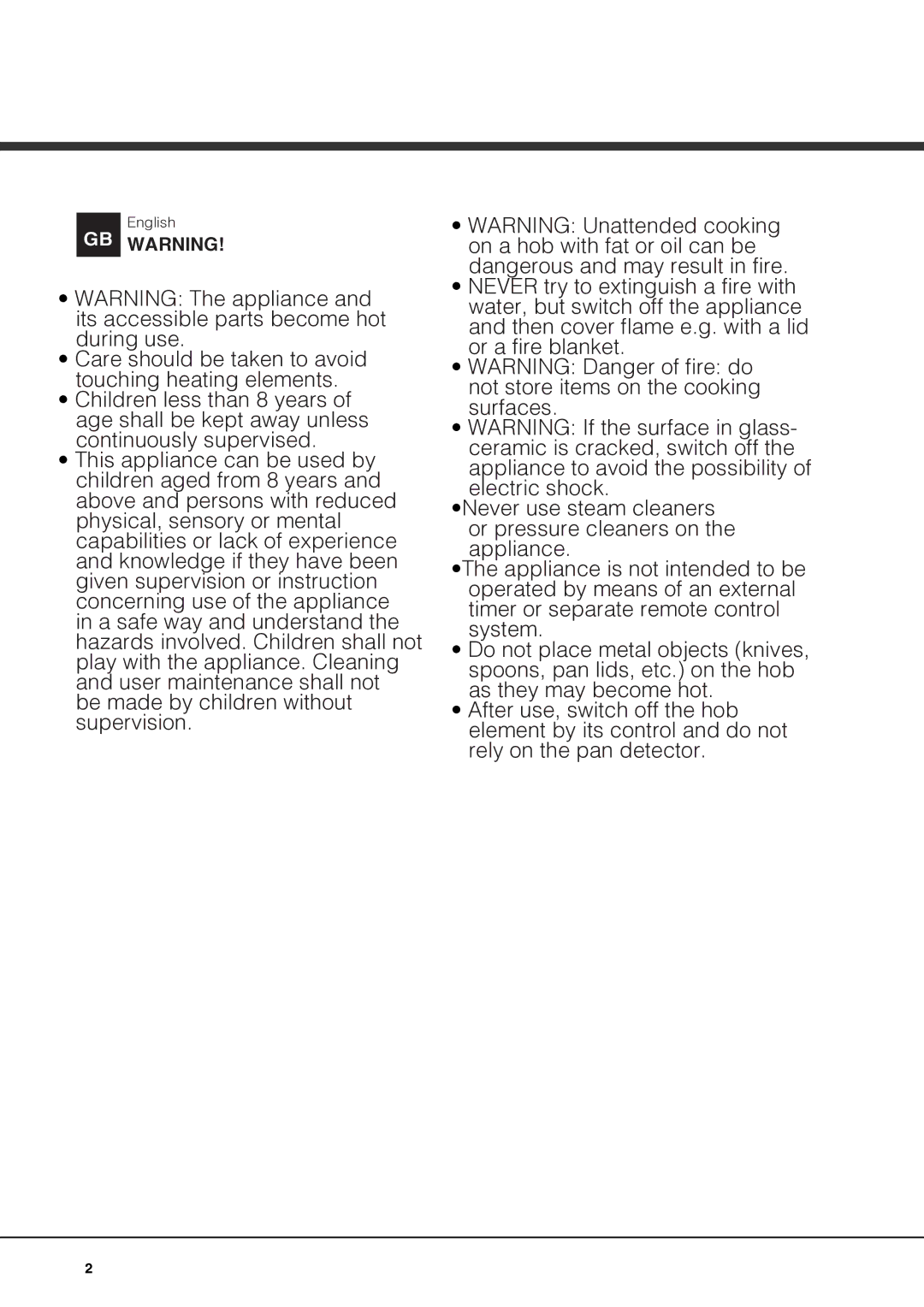 Hotpoint CIA 641 C S, CIC 642 C operating instructions GB Warning 