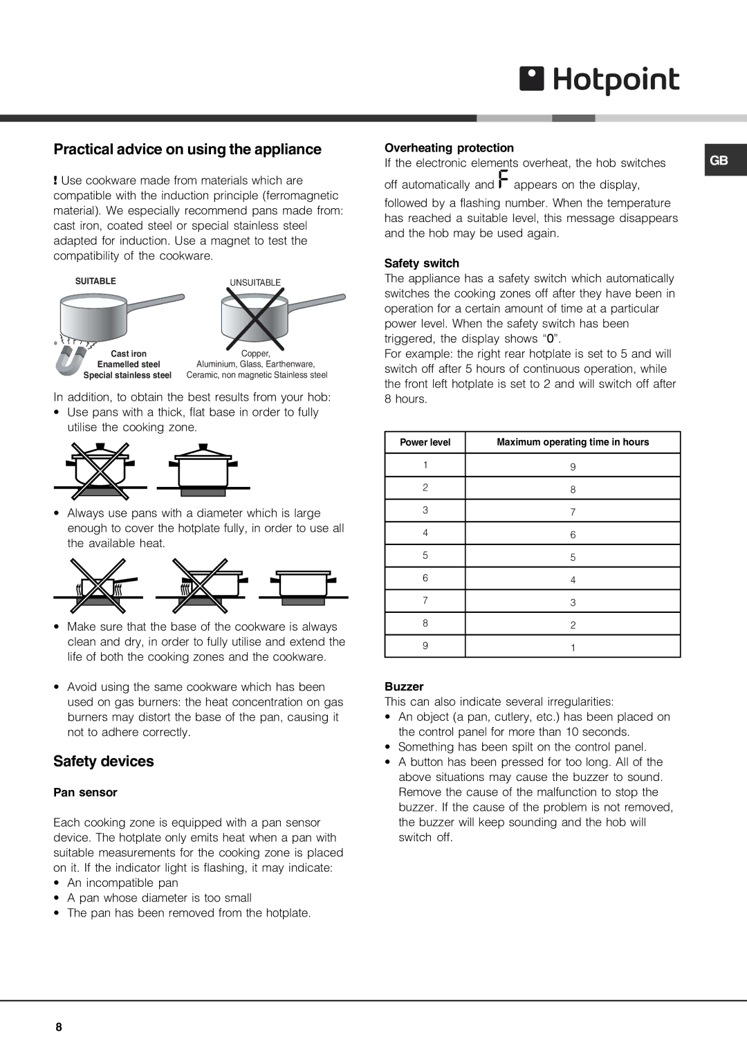 Hotpoint CIA 641 C S, CIC 642 C operating instructions Practical advice on using the appliance, Safety devices 