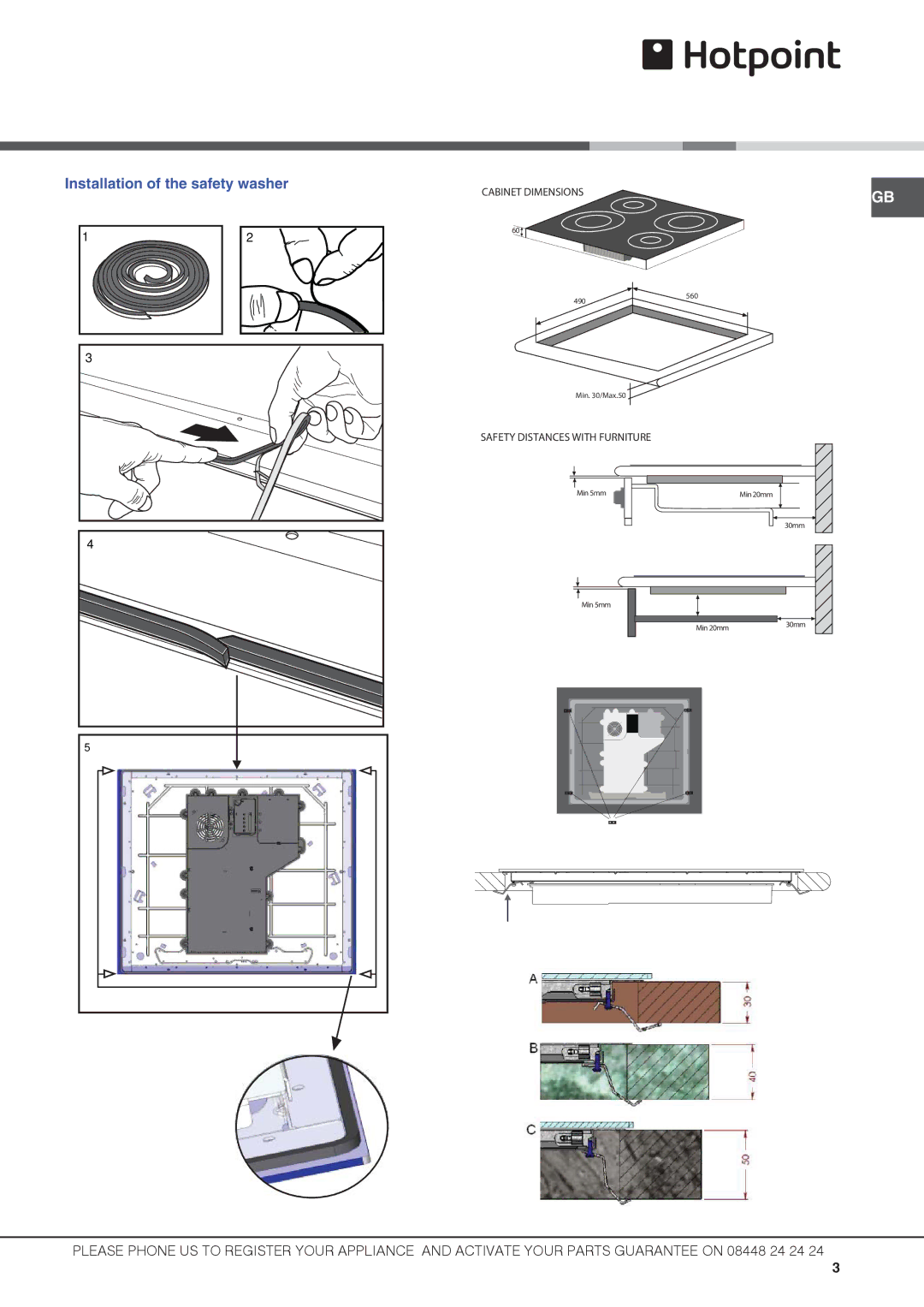Hotpoint CIB 64 C. S, CIB644.1 CE, CIB 644 B E, CIB 644 C E operating instructions Installation of the safety washer 