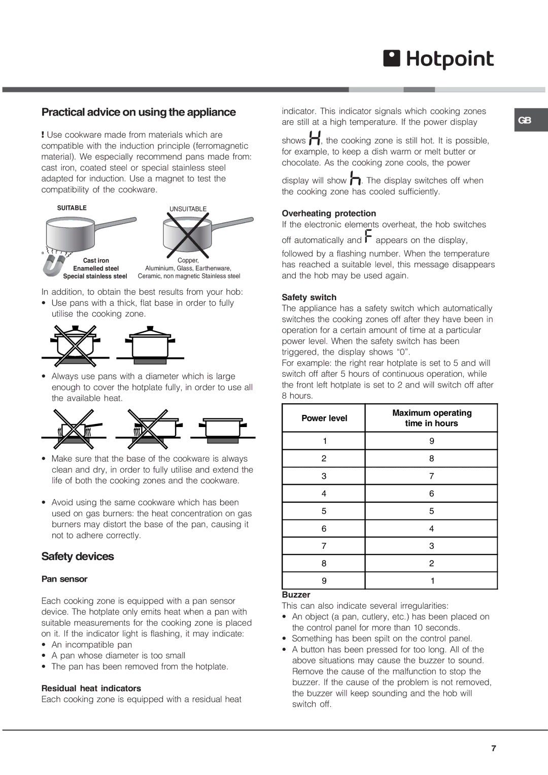 Hotpoint CIC 642 C manual Practical advice on using the appliance, Safety devices 