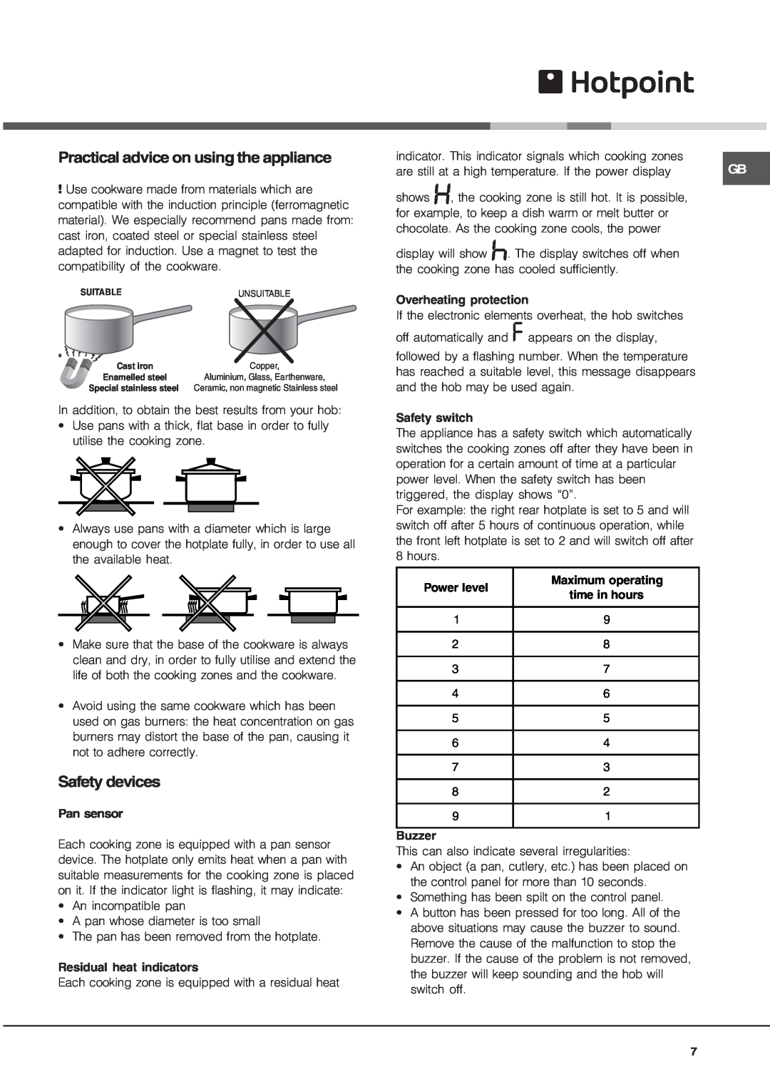 Hotpoint CIC 642 C manual Practical advice on using the appliance, Safety devices 