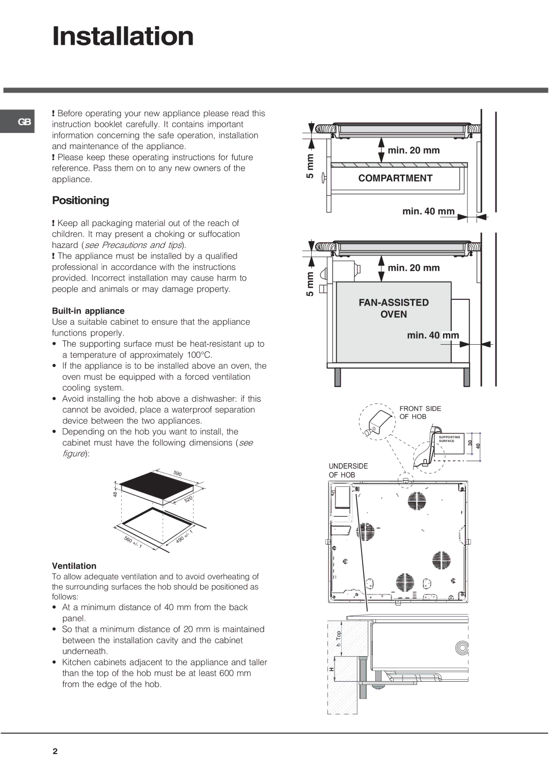 Hotpoint CIO 644 DD Z, CIO 642 DD B operating instructions Installation, Positioning 