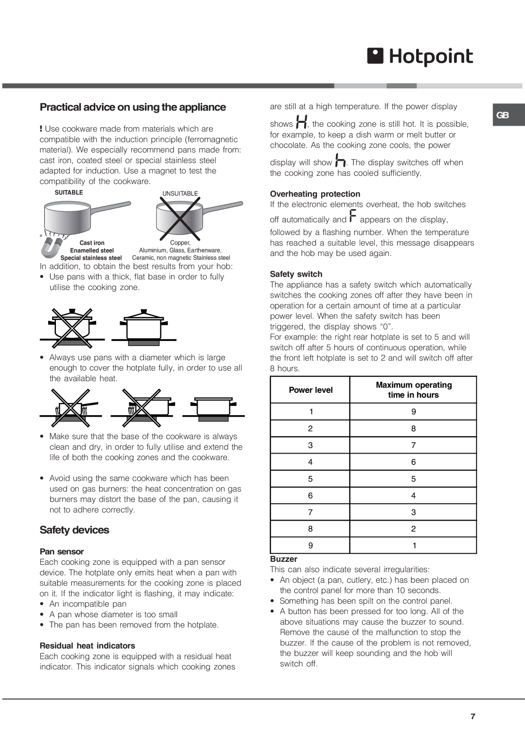 Hotpoint CIO 642 DD B, CIO 644 DD Z operating instructions Practical advice on using the appliance, Safety devices 