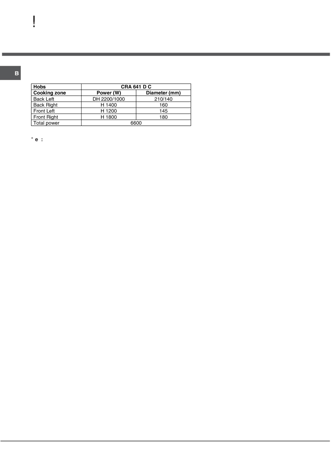 Hotpoint CRA 641 DC operating instructions Technical description of the models, Diameter mm 