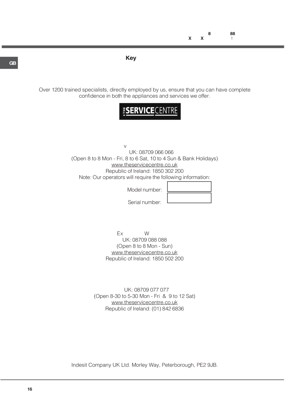 Hotpoint CRA 641 DC operating instructions Key Contacts After Sales Service 