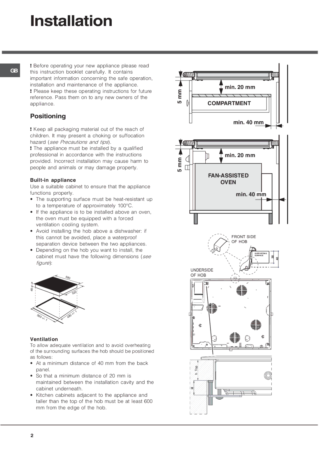 Hotpoint CRA 641 DC operating instructions Installation, Positioning 