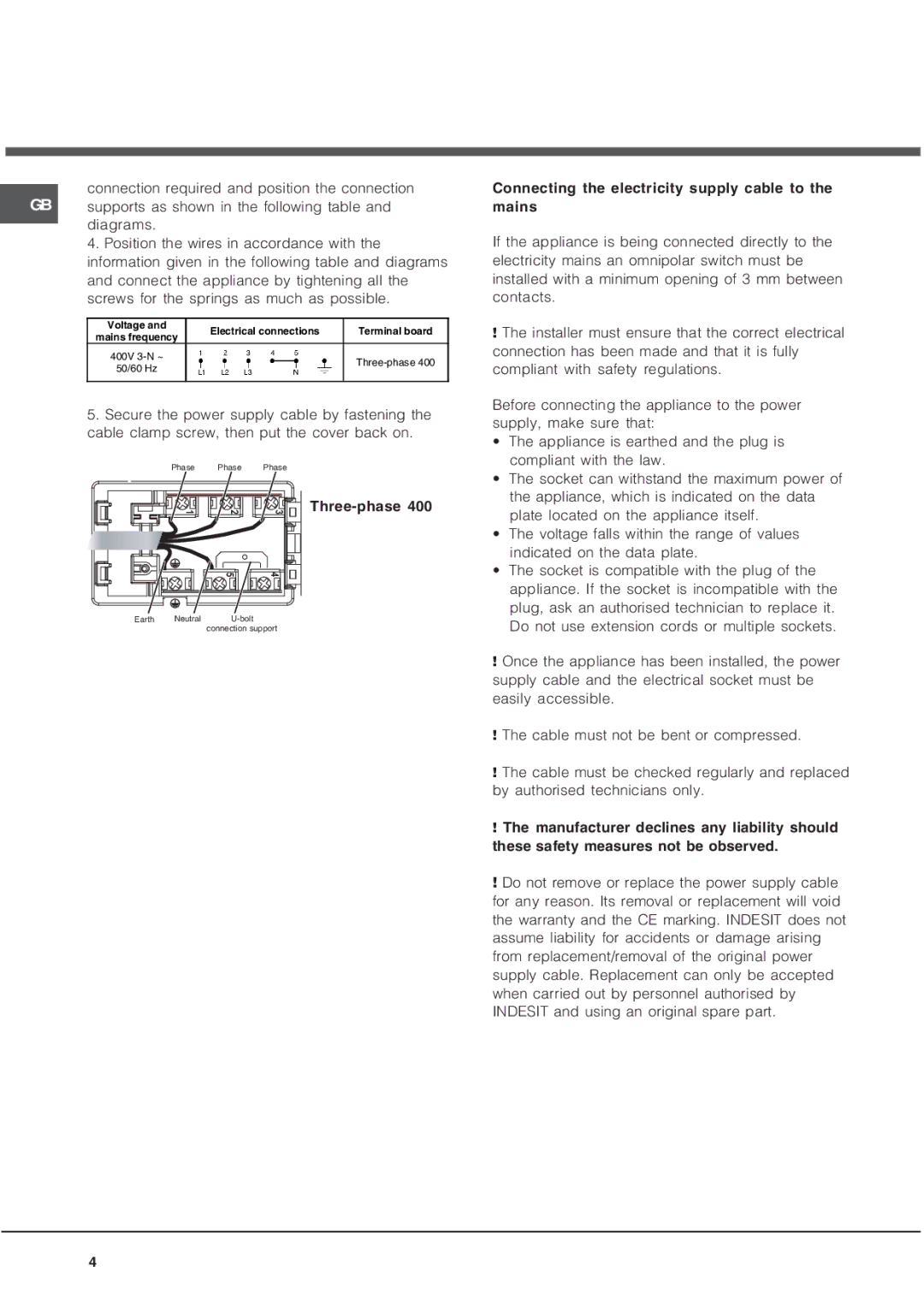 Hotpoint CRA 641 DC operating instructions Three-phase 