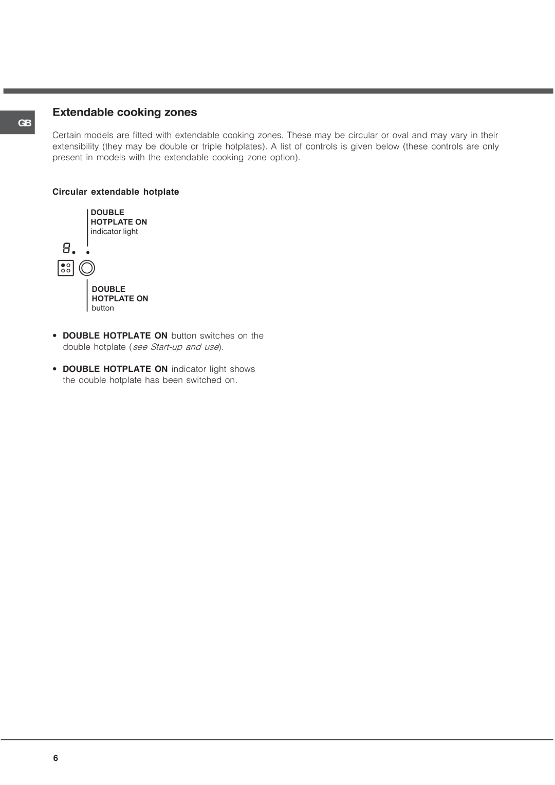 Hotpoint CRA 641 DC operating instructions Extendable cooking zones 