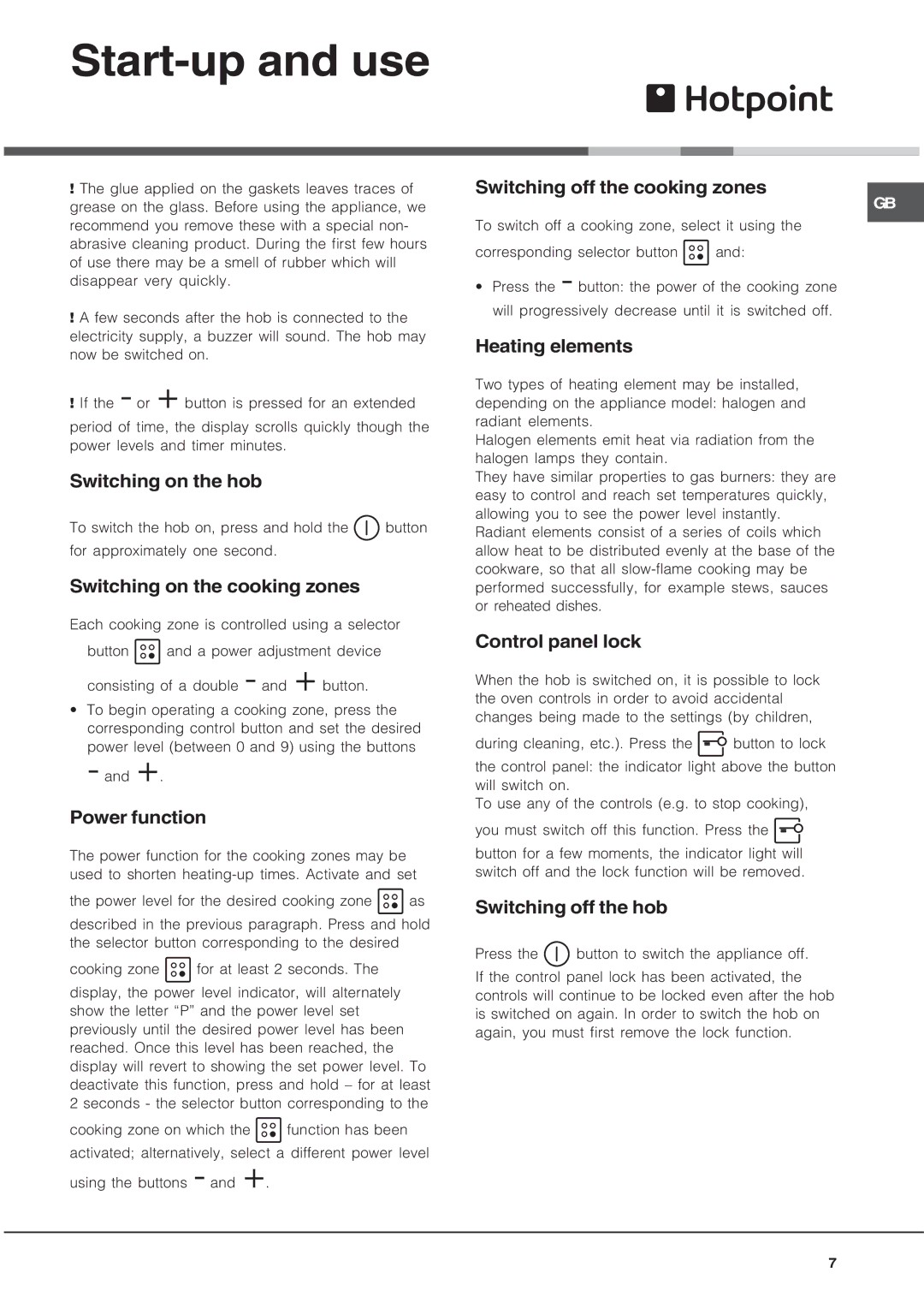 Hotpoint CRA 641 DC operating instructions Start-up and use 