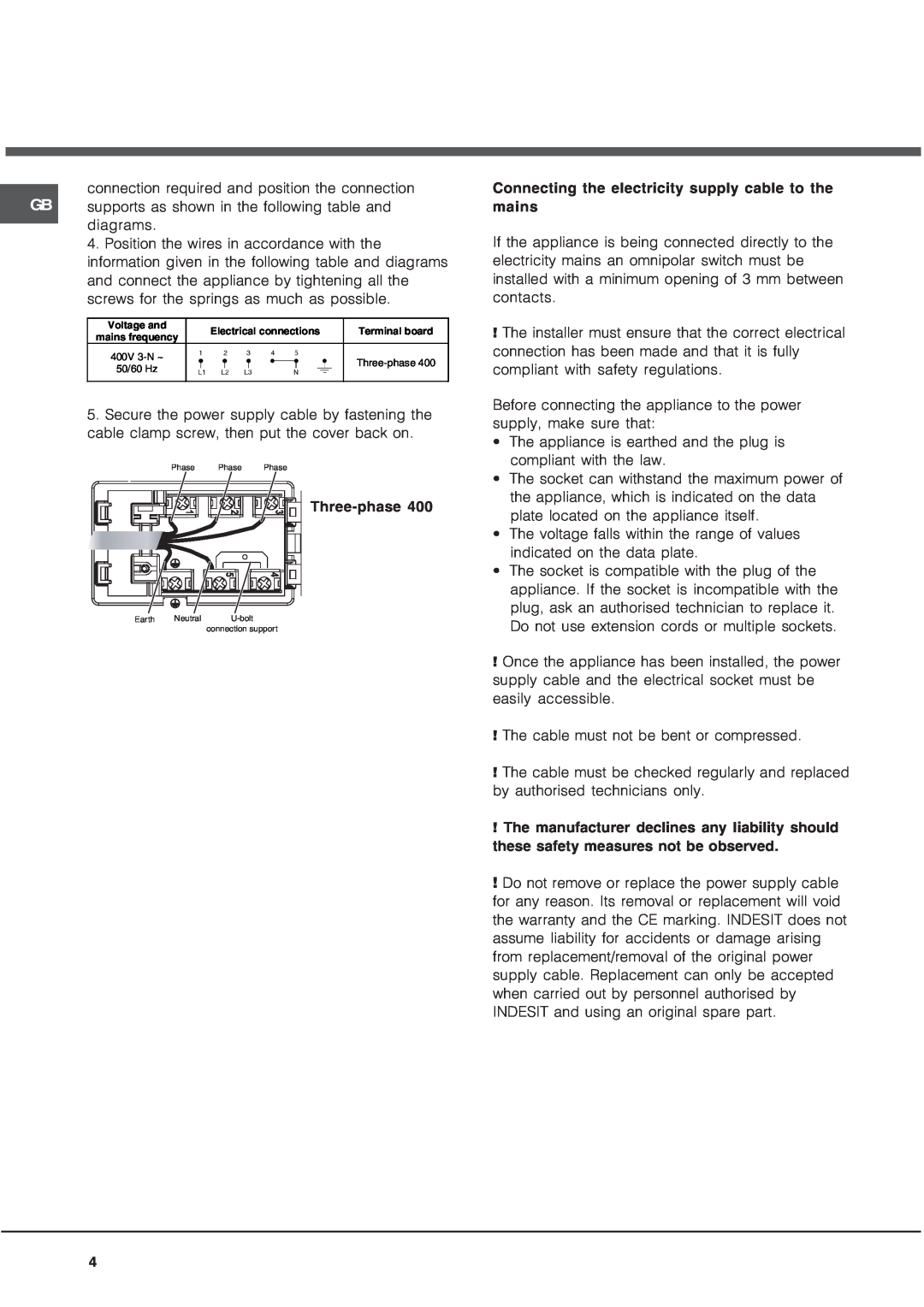 Hotpoint CRA 641 DC operating instructions Three-phase400 