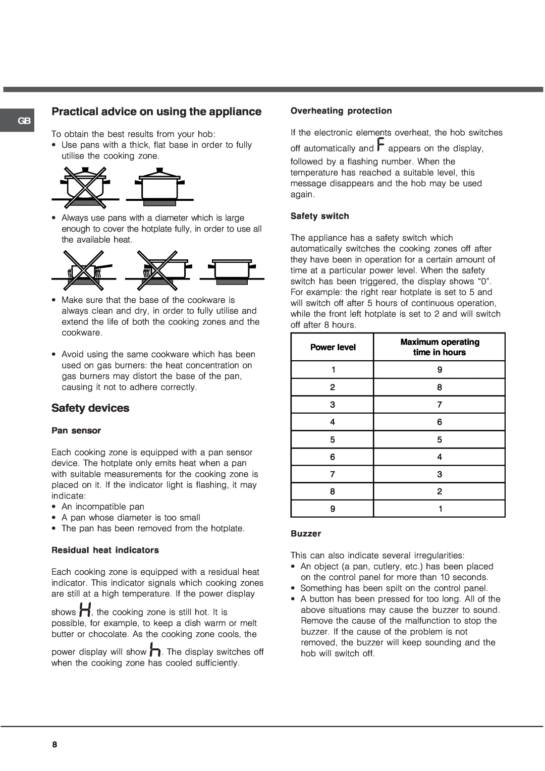 Hotpoint CRA 641 DC operating instructions Practical advice on using the appliance, Safety devices 
