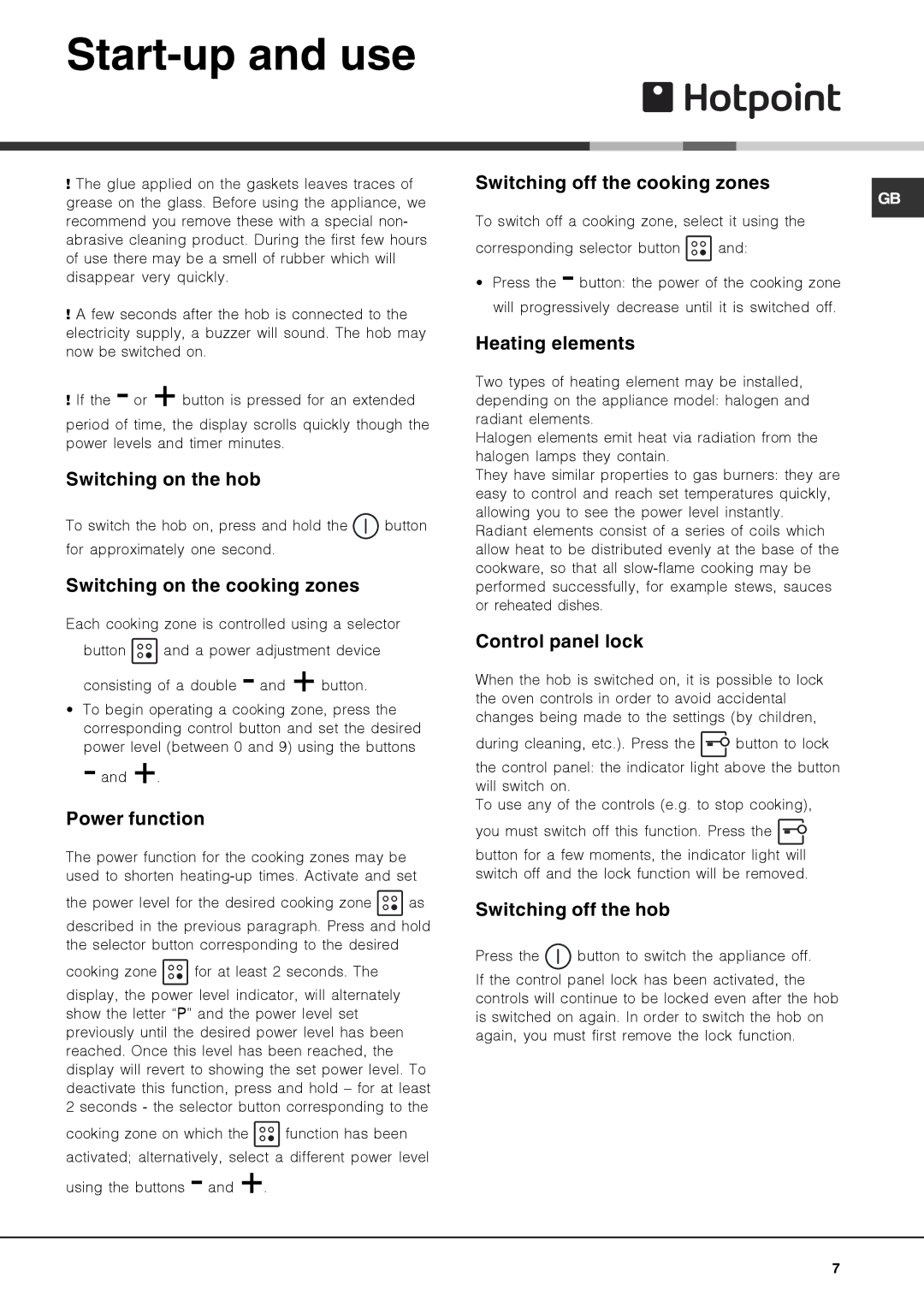 Hotpoint CRA manual Start-up and use 