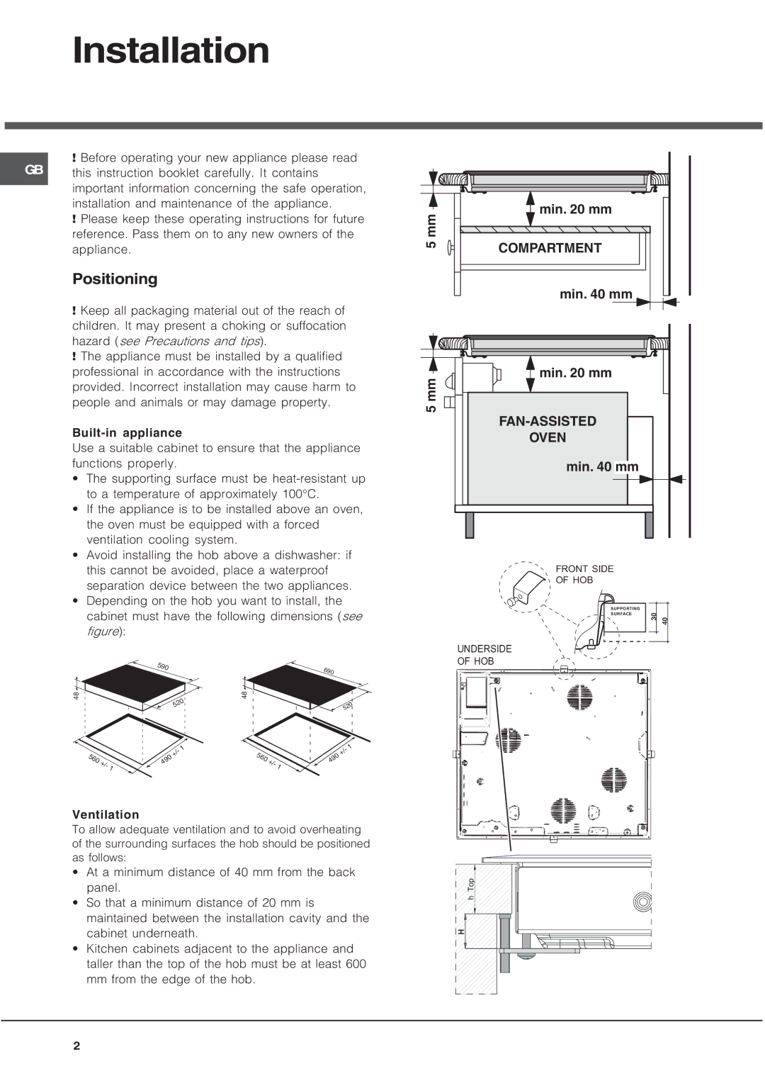 Hotpoint CRO 742 DO B, CRO 642 D B operating instructions Installation, Positioning 