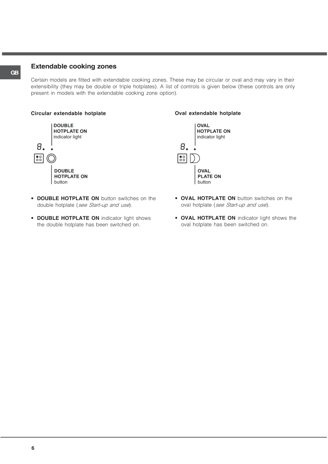 Hotpoint CRO 742 DO B, CRO 642 D B operating instructions Extendable cooking zones 