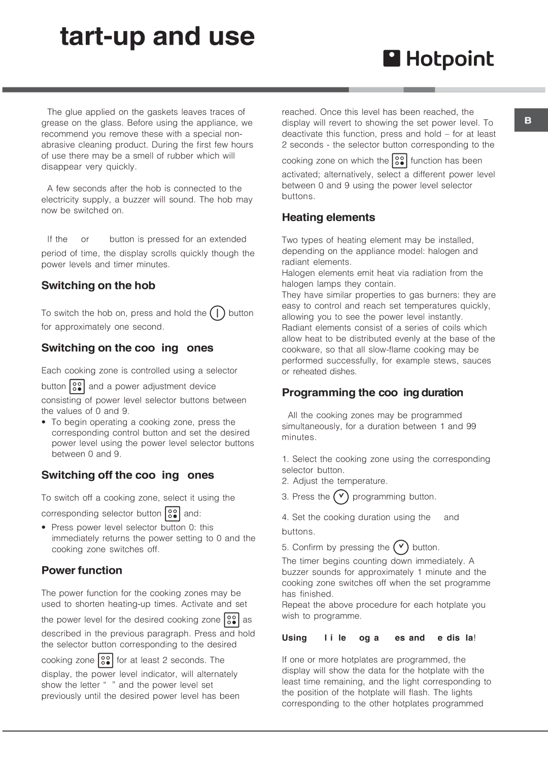 Hotpoint CRO 642 D B, CRO 742 DO B operating instructions Start-up and use 