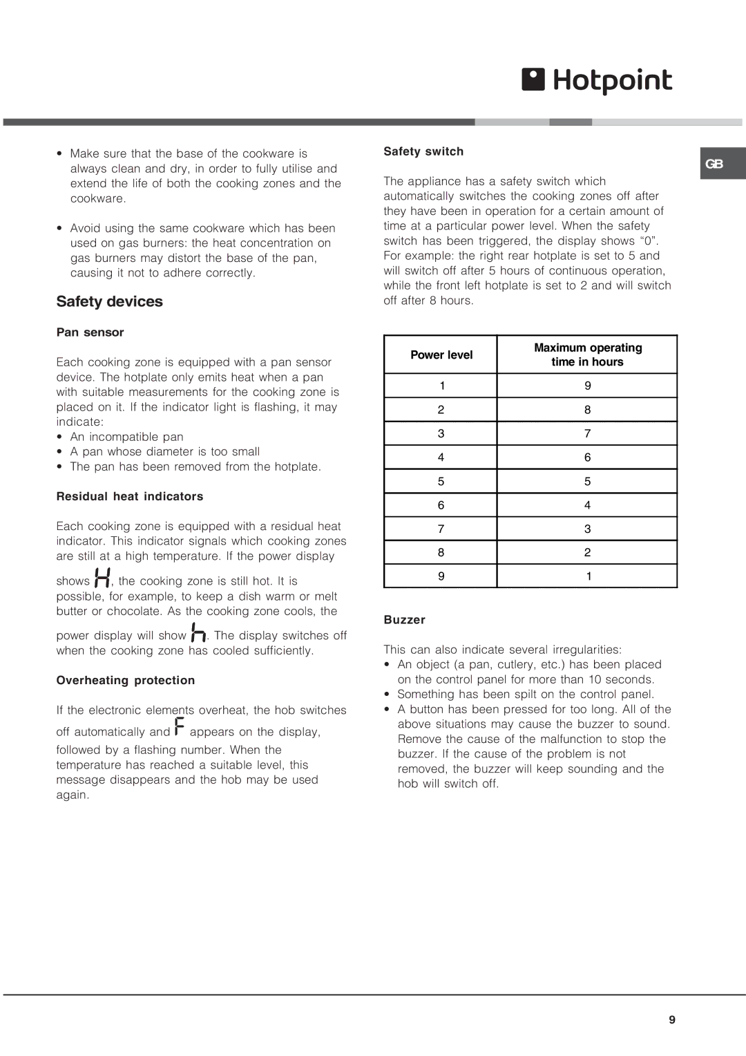 Hotpoint CRO 642 D B, CRO 742 DO B operating instructions Safety devices 