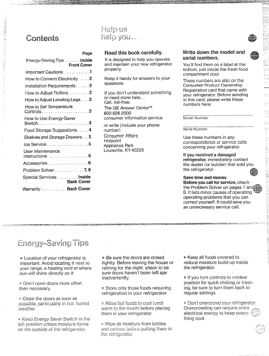 Hotpoint CTF19, CTF17 manual WriteCkn4Vnthe model and Sw’ia!numb@rs, Pag@, How to Adjust Leveiing Legs, Save time and money 