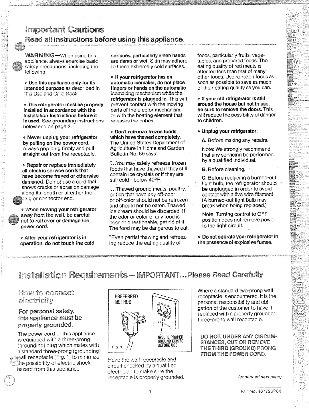 Hotpoint CTF17 manual FN%Md!$instructionsbeforeusingthisappliance, For personal safety, thisappliance mustbe !mw=w gFounded 