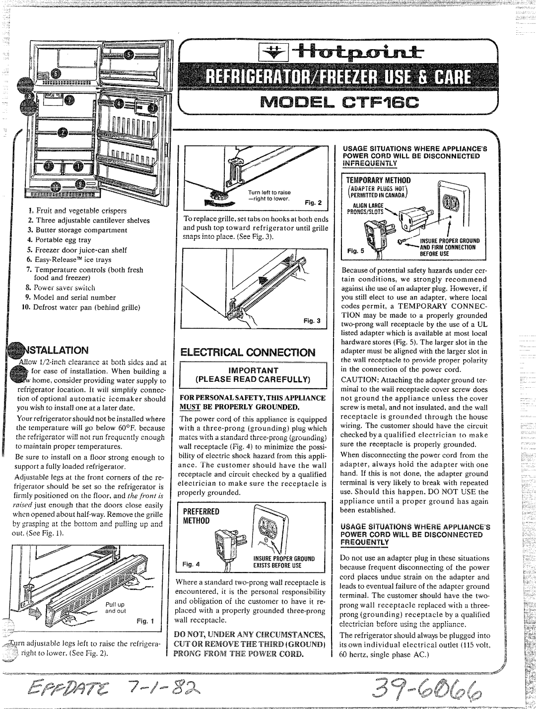 Hotpoint CTF~GC manual Latknn, Electricalconnection, Snaps into place. See 