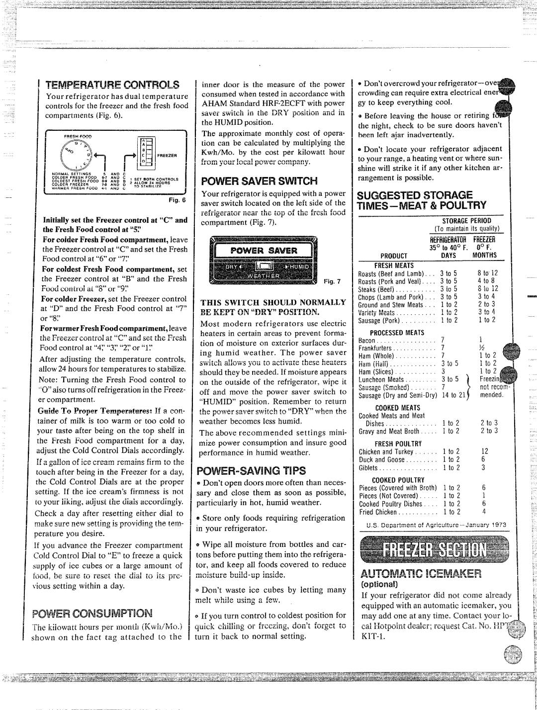 Hotpoint CTF~GC manual Temperaturecontrols, POWERSAVING‘n!%, For coldest Fresh Food compartment, se 