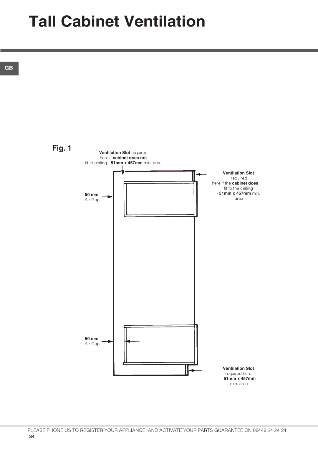 Hotpoint DCL 08 CB manual Tall Cabinet Ventilation 