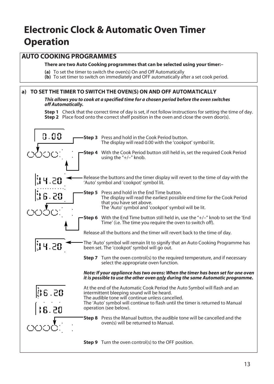 Hotpoint DD77 DT77 manual Auto Cooking Programmes 