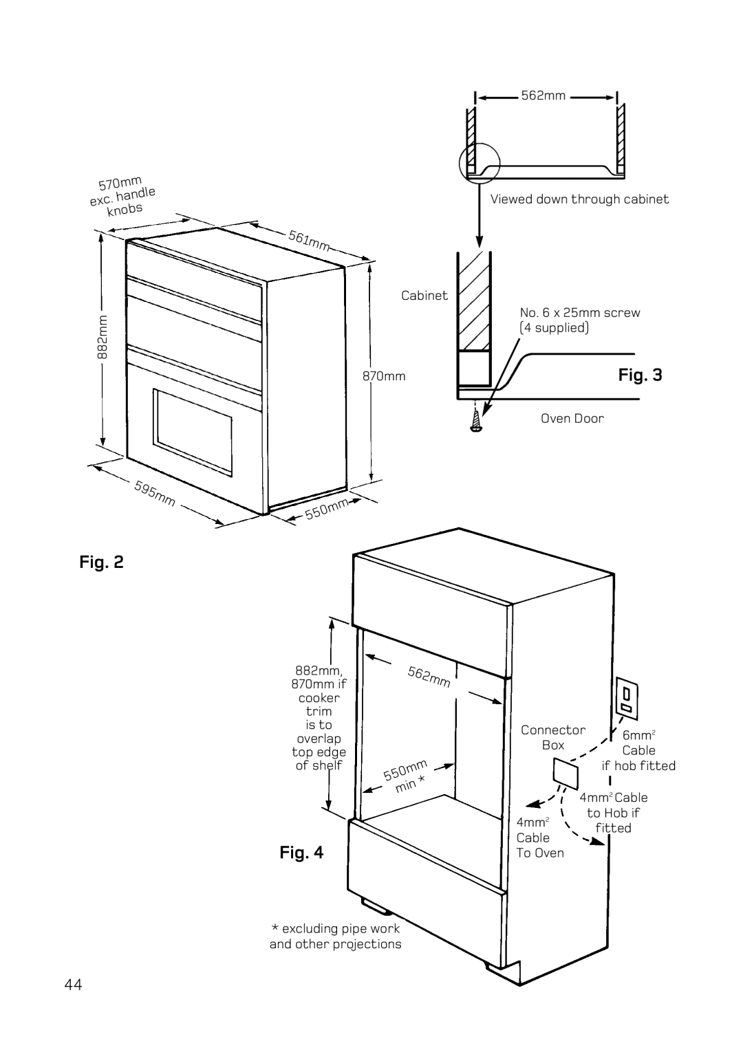 Hotpoint DE47X1, DQ47 Mk2, BD52 Mk2, BD62 Mk2 manual 595mm 