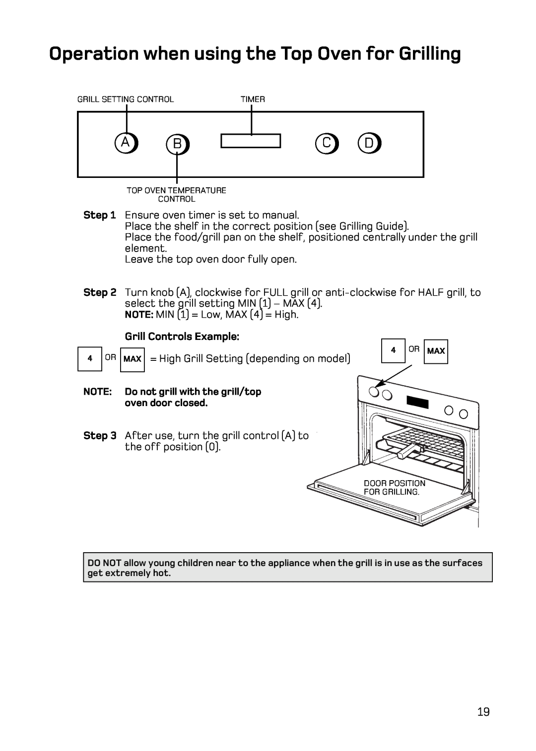 Hotpoint BD62 Mk2, DE47X1, DQ47 Mk2, BD52 Mk2 manual Operation when using the Top Oven for Grilling 